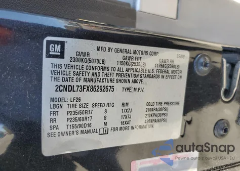 2008 Chevrolet Equinox Ltz z USA, uszkodzony, nr VIN 2CNDL73FX86292675